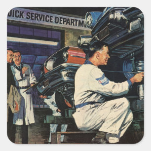 Reparaturservice für Oldtimer Auto Mechaniker  Quadratischer Aufkleber