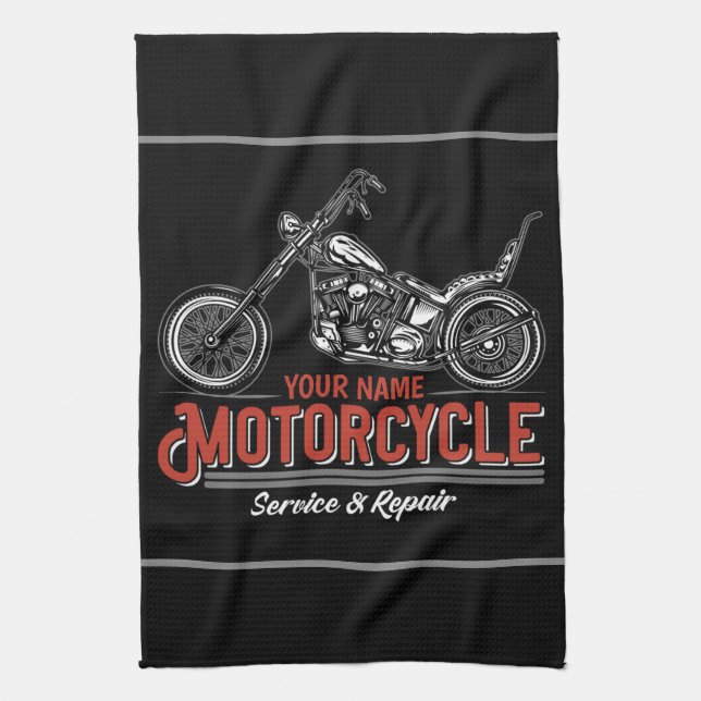 Reparaturshop für personalisierte Motorräder Geschirrtuch (Vertikal)
