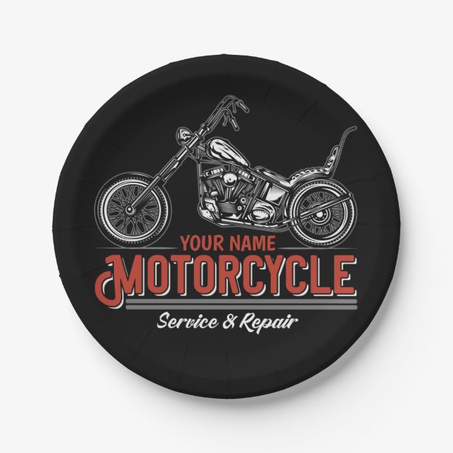 Reparaturshop für personalisierte Motorräder Pappteller (Vorderseite)