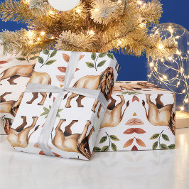 Repeating pattern of lions, giraffes, and elephant geschenkpapier