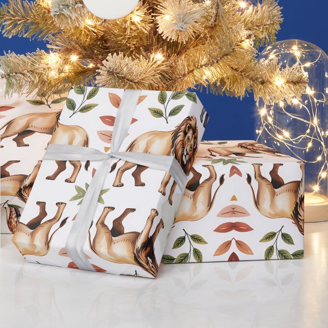 Repeating pattern of lions, giraffes, and elephant geschenkpapier (Von Creator hochgeladen)