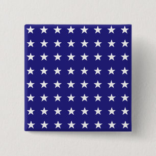Repeating White Stars on Blue Background Pattern Button