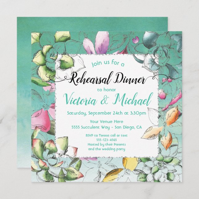 Répétition Florale Succulente Invitations (Devant / Derrière)
