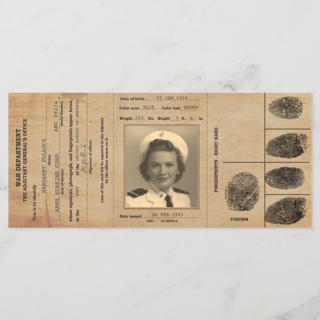 Replica Passport-Identifikation der 40er Jahre Menükarte (Vorderseite)
