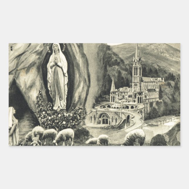 Replica Vintage Image Lourdes, 1895 Pilgerfahrt Rechteckiger Aufkleber (Vorderseite)