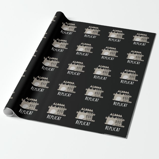Replicat Funny replizierte Cat Pun Dark BG Geschenkpapier (Ungerollt)