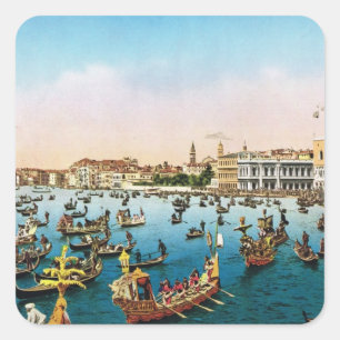 Replik eines alten Bildes, Venedig 1910 Quadratischer Aufkleber