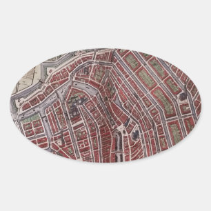 Replik Stadtplan von Amsterdam 1652 Ovaler Aufkleber
