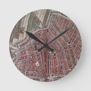 Replik Stadtplan von Amsterdam 1652 Runde Wanduhr