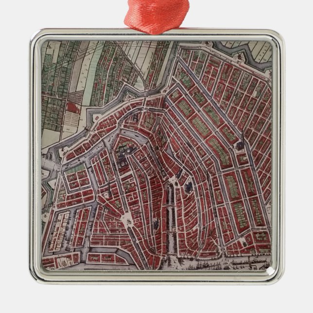 Replik Stadtplan von Amsterdam 1652 Silbernes Ornament (Vorne)