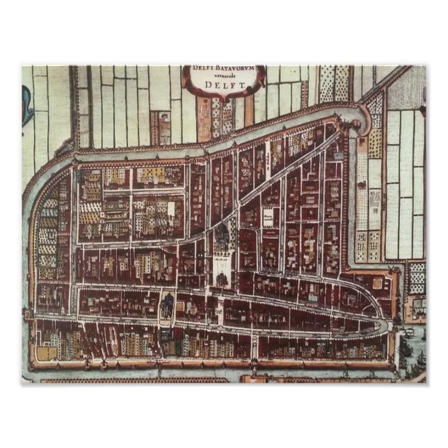 Replik Stadtplan von Delft aus dem Jahr 1649 Fotodruck (Vorne)