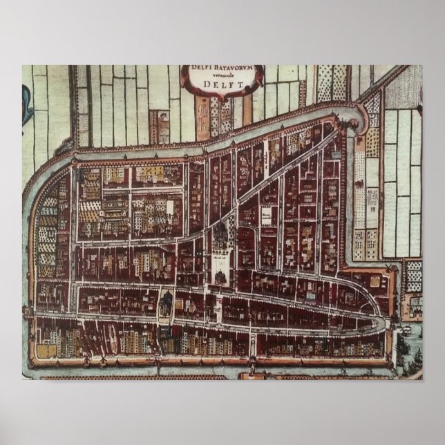 Replik Stadtplan von Delft aus dem Jahr 1649 Poster (Vorne)