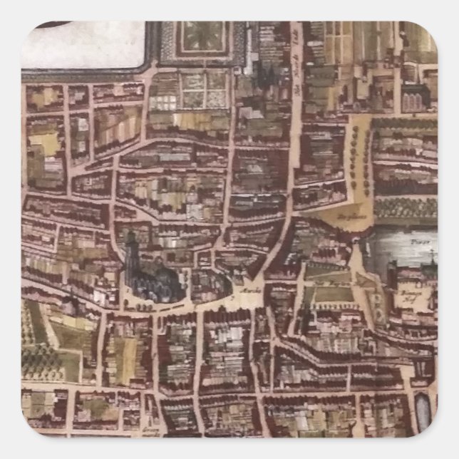 Replik Stadtplan von Den Haag 1649 Quadratischer Aufkleber (Vorderseite)