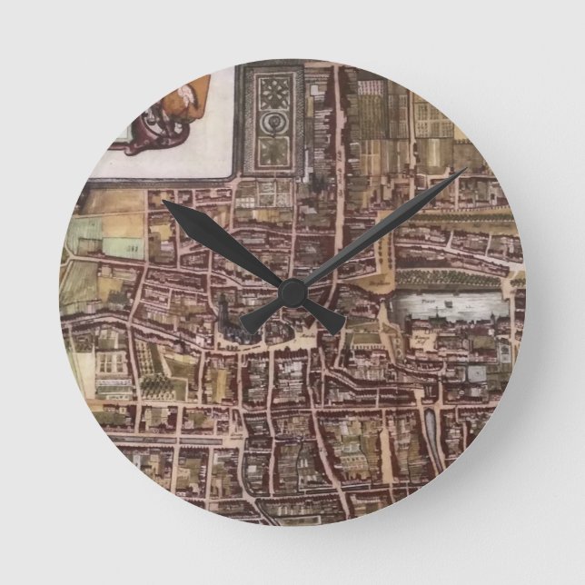 Replik Stadtplan von Den Haag 1649 Runde Wanduhr (Vorderseite)