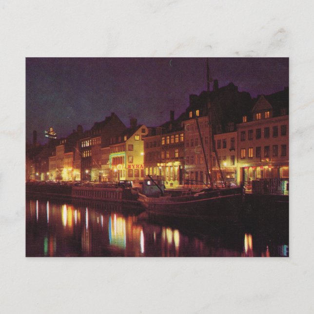 Replik Vintag Dänemark, Kopenhagen nachts Postkarte (Vorderseite)
