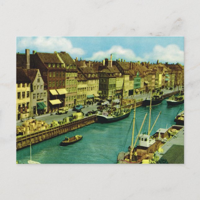 Replik Vintages Dänemark, Fischerboote Kopenhagen Postkarte (Vorderseite)