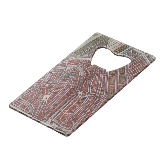 Replikstadtkarte von Amsterdam 1652 Kreditkartenflaschenöffner (Vorderseite Schrägansicht)