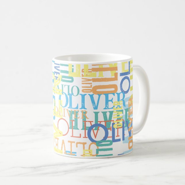 Replizierte Namen | Farbmuster Typografie Kaffeetasse (VorderseiteRechts)