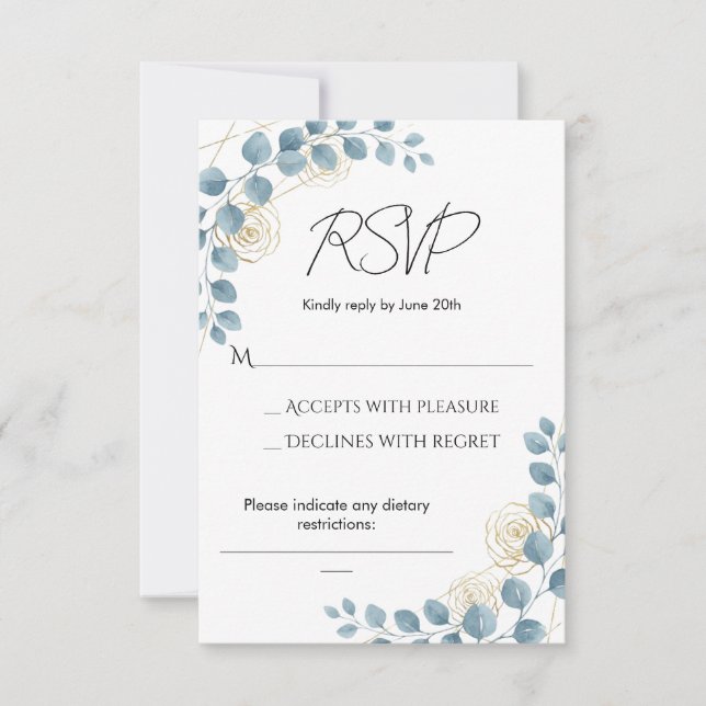 Réponse au mariage floral bleu poussiéreux et or (Devant)
