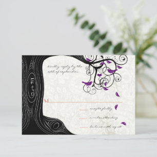 Réponse Cartons d'invitation de mariage Black Tree Purple