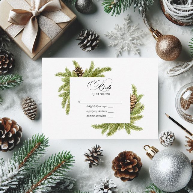 Réponse de mariage aux pins aquarelle hivernale (Winter Watercolor Pines Wedding RSVP)
