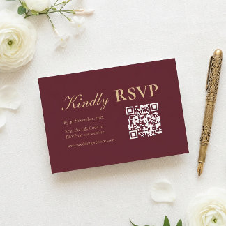 Réponse de mariage élégante Bourgogne Or avec QR C