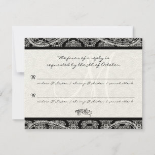 Réponse de mariage en damas noir monogrammé RSVP