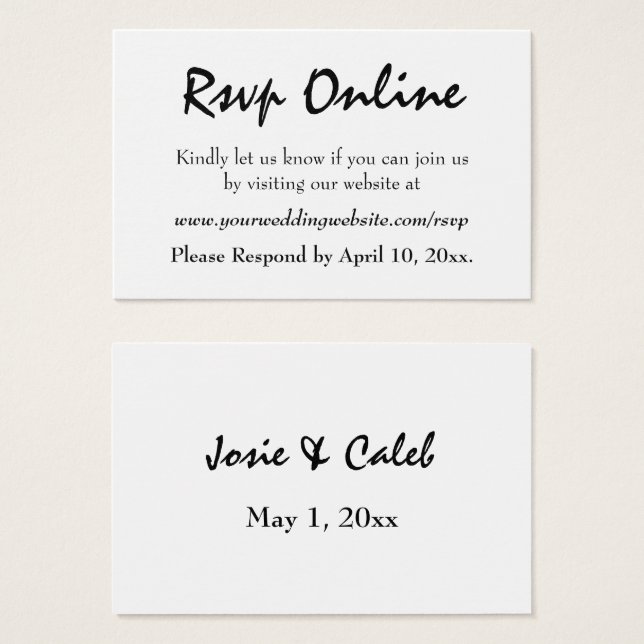 Réponse de mariage en ligne Modifiable Noir Script (Devant & derrière)