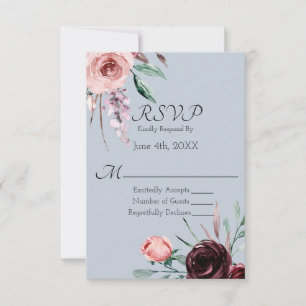 Réponse de mariage floral bordeaux et bleu poussié