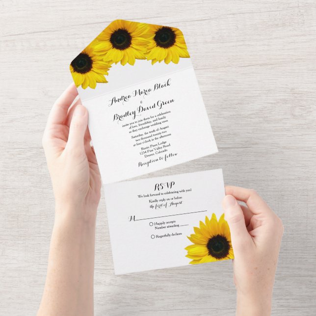 Réponse de mariage Tournesol Tout En Un Invitation (Déchirure)