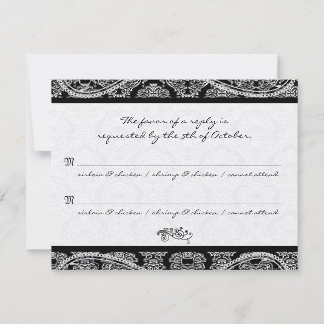 Réponse de Monogramme Black Mariage damassé RSVP (Devant)
