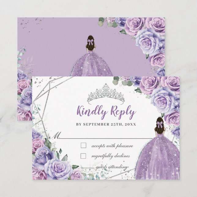 Réponse de Purple Lilac Floral Princess Quinceañer (Devant / Derrière)