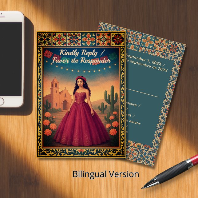 Réponse de Quinceañera | Tarjeta de Respuesta (Quinceañera Reply | Tarjeta de Respuesta RSVP Card)