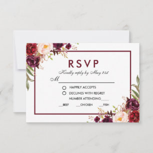 Réponse de repas de mariage floral bordeaux