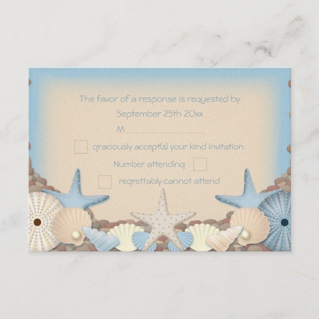 Réponse de RSVP de mariage Coquilles de plage trop (Devant)