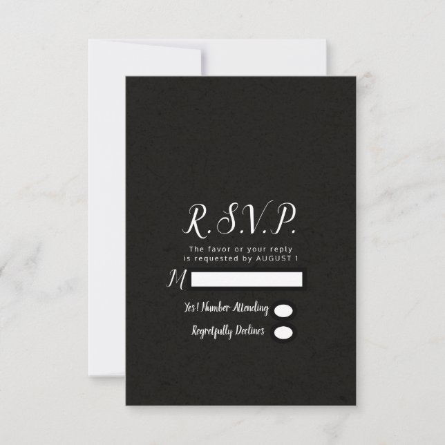 Réponse de RSVP de mariage minimal chic noir moder (Devant)
