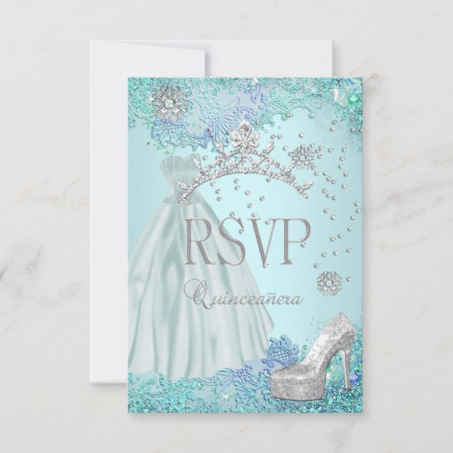 Réponse de RSVP Quinceanera Soft Turquoise Tiara C (Devant)