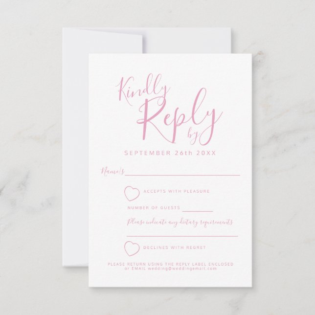 Réponse du mariage de coeur rose et blanc RSVP (Devant)