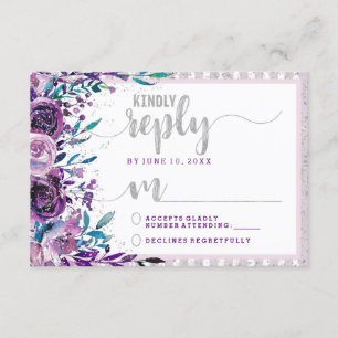 Réponse du Mariage Floral et Argent violet RSVP