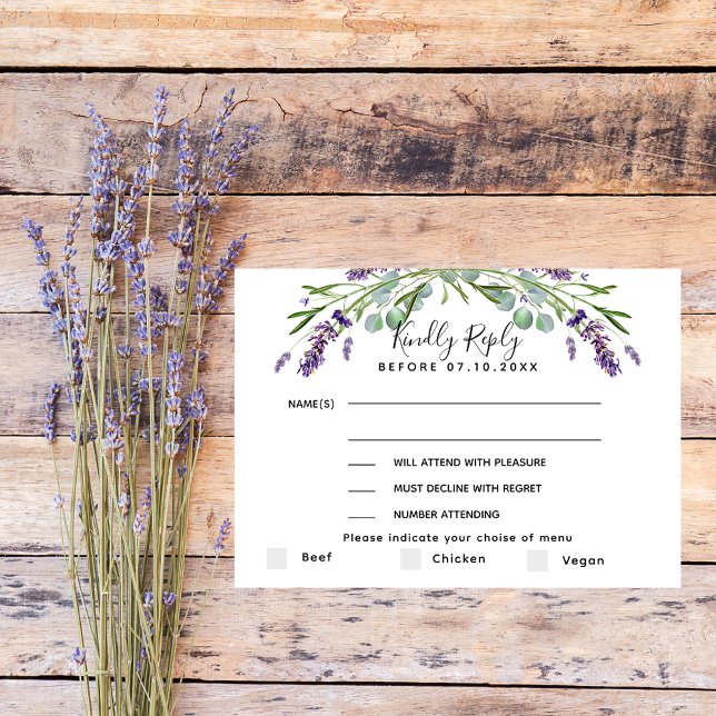 Réponse du mariage Lavender eucalyptus menu RSVP (Créateur téléchargé)