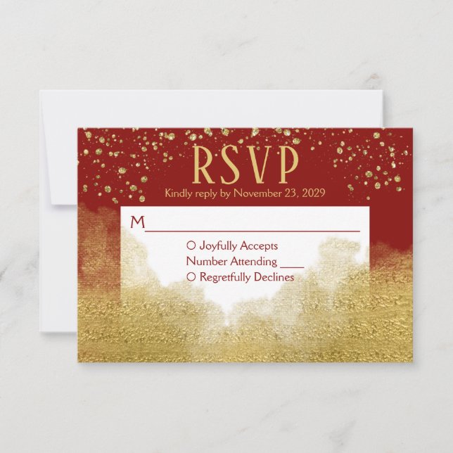 Réponse du Mariage Red Gold Confetti RSVP (Devant)