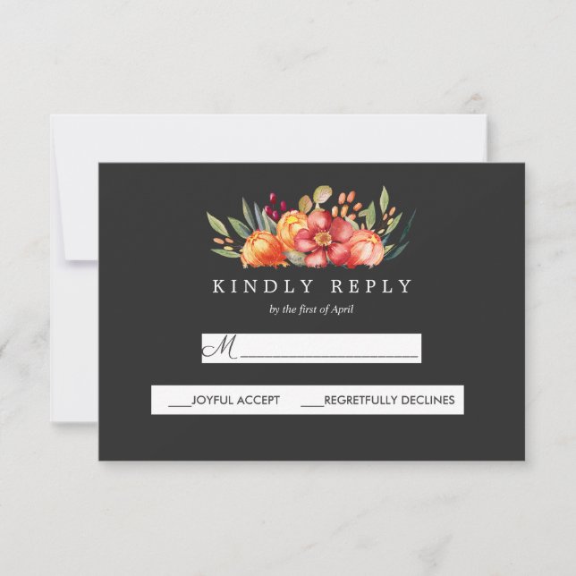 Réponse en gris Mariage floral peint Rsvp (Devant)