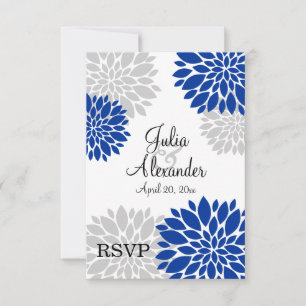 Réponse Fleurie Bleu Royal et Gris Argent RSVP