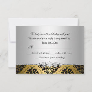 Réponse Jewel Damask Or & Argent RSVP