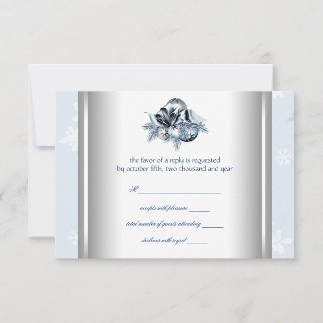 Réponse Mariage Hiver Flocon Bleu Blanc (Devant)