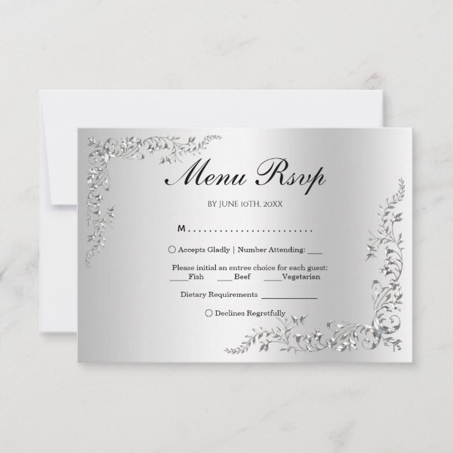 Réponse Menu Mariage Décoration Argentée (Devant)