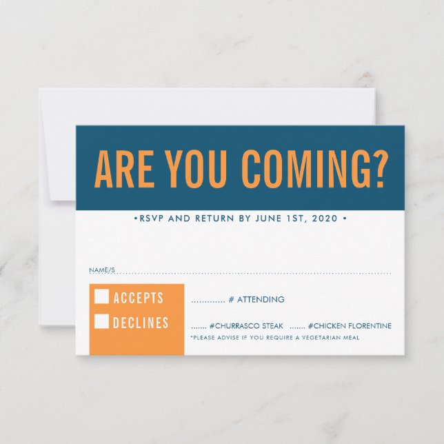 RÉPONSE RSVP amusant gras bloc bleu foncé orange (Devant)