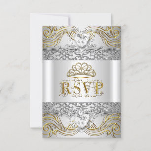 Réponse RSVP Argent Blanc Or Quinceanera
