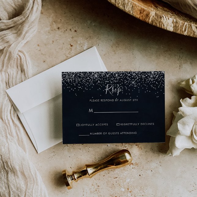 Réponse RSVP Calligraphie Confettis Argentés (Créateur téléchargé)
