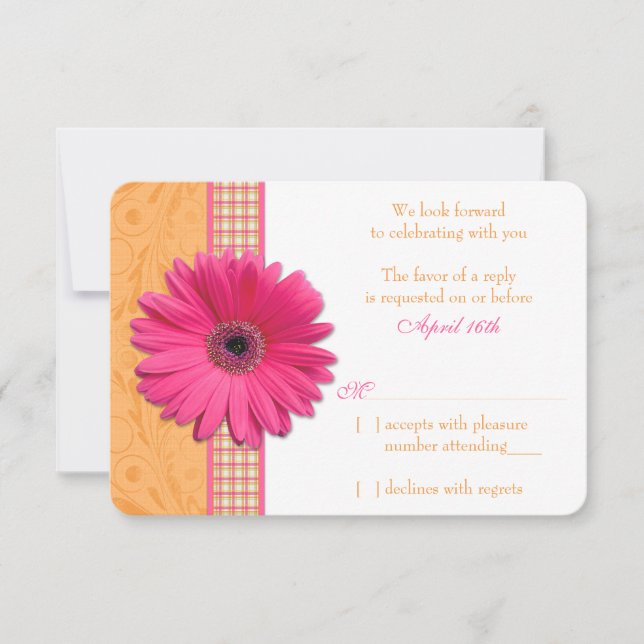 Réponse RSVP de mariage à carreaux orange rose Ger (Devant)